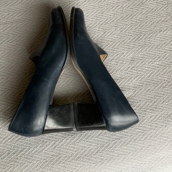 Nine West Block Heel Square Toe High Heeled Shoes Pumps 7 Blue Leather Upper - Picture 8 of 11